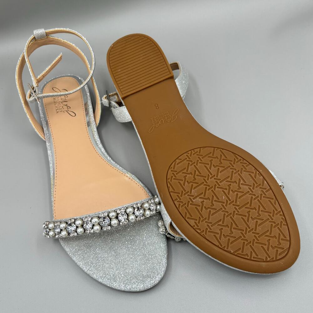 Jewel Badgley Mischka Women's Daria Silver Sparkle Bling Flat Sandals Size 8 New - Picture 3 of 11